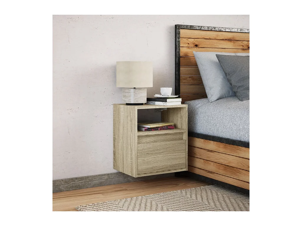 Comodino da parete in rovere Sonoma con luci a LED