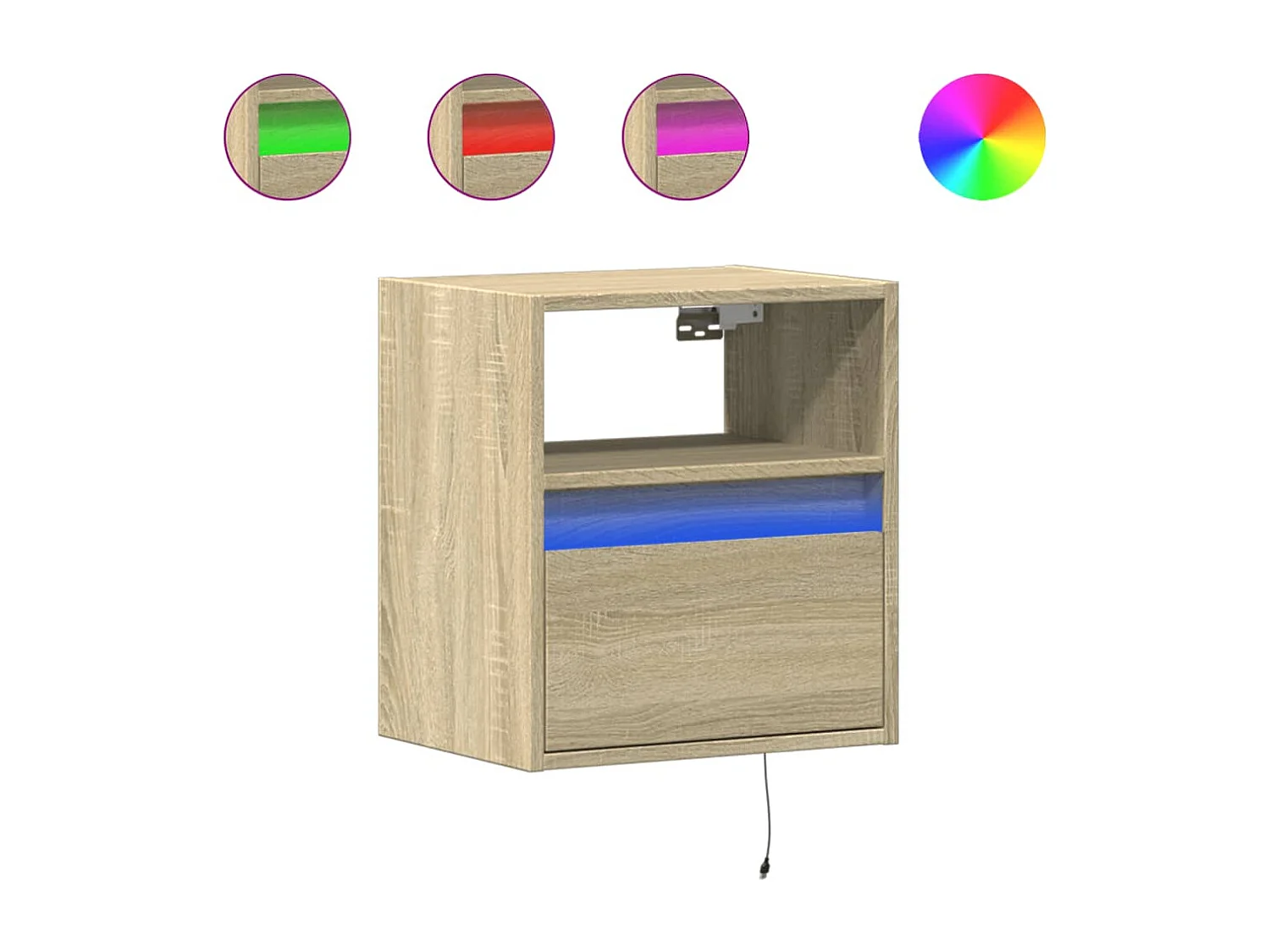 Table de chevet murale avec lumières LED chêne sonoma