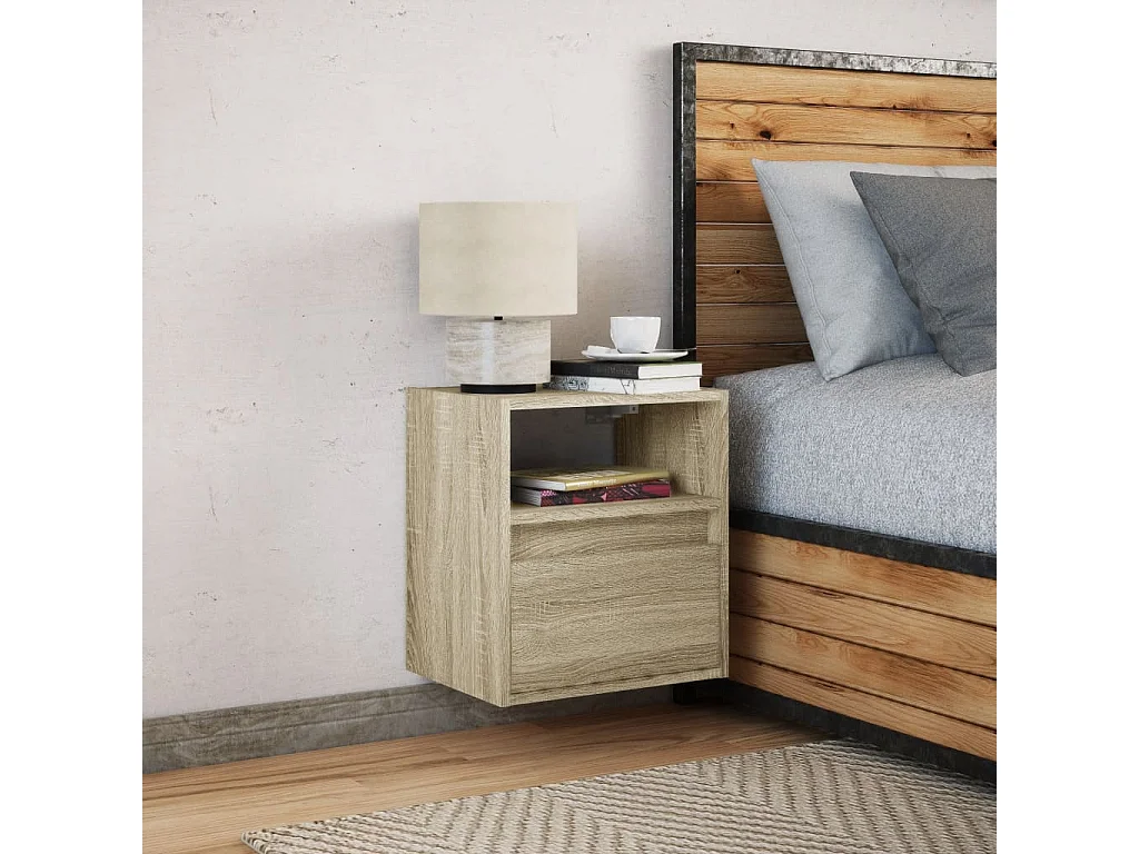Table de chevet murale avec lumières LED chêne sonoma
