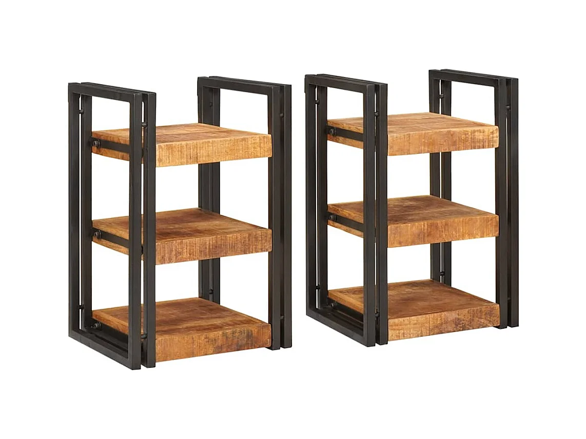 Comodino 2 pezzi Marrone e nero Legno massello di mango