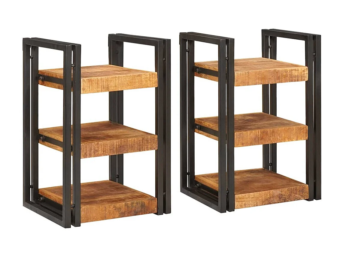 Table de chevet 2 pcs Marron et noir Bois de mangue massif