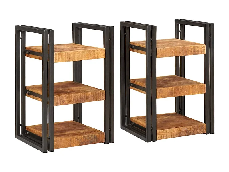 Table de chevet 2 pcs Marron et noir Bois de mangue massif