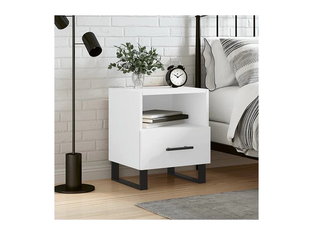 Comodino bianco 40x35x47,5 cm in legno ingegnerizzato