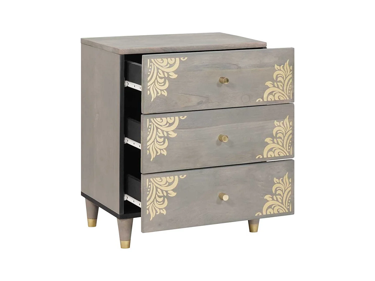 Mesilla de noche Gris 50 x 33 x 62 cm madera maciza de mango