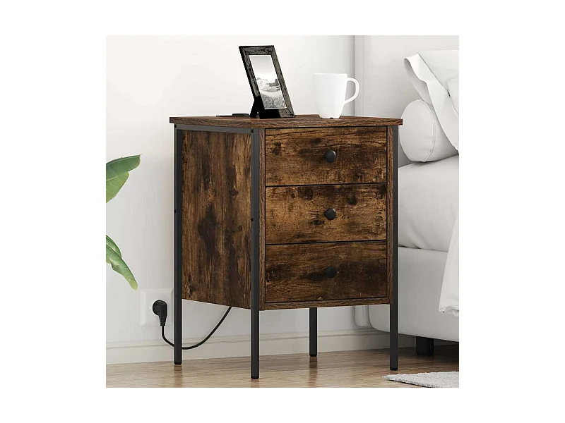 Mesitas de noche con cajón 2 uds Roble ahumado 42 x 41 x 61 cm