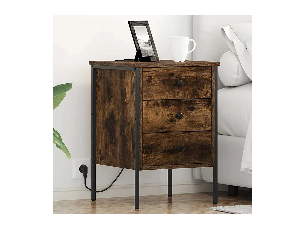 Mesitas de noche con cajón 2 uds Roble ahumado 42 x 41 x 61 cm