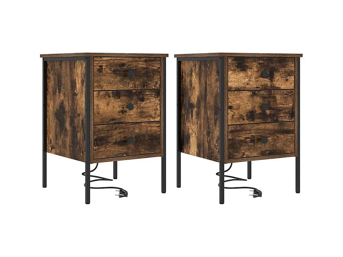 Mesitas de noche con cajón 2 uds Roble ahumado 42 x 41 x 61 cm