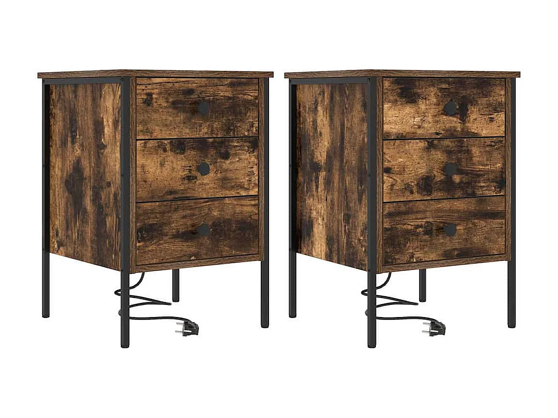 Armoires de chevet avec tiroir 2 pcs Chêne fumé 42 x 41 x 61 cm