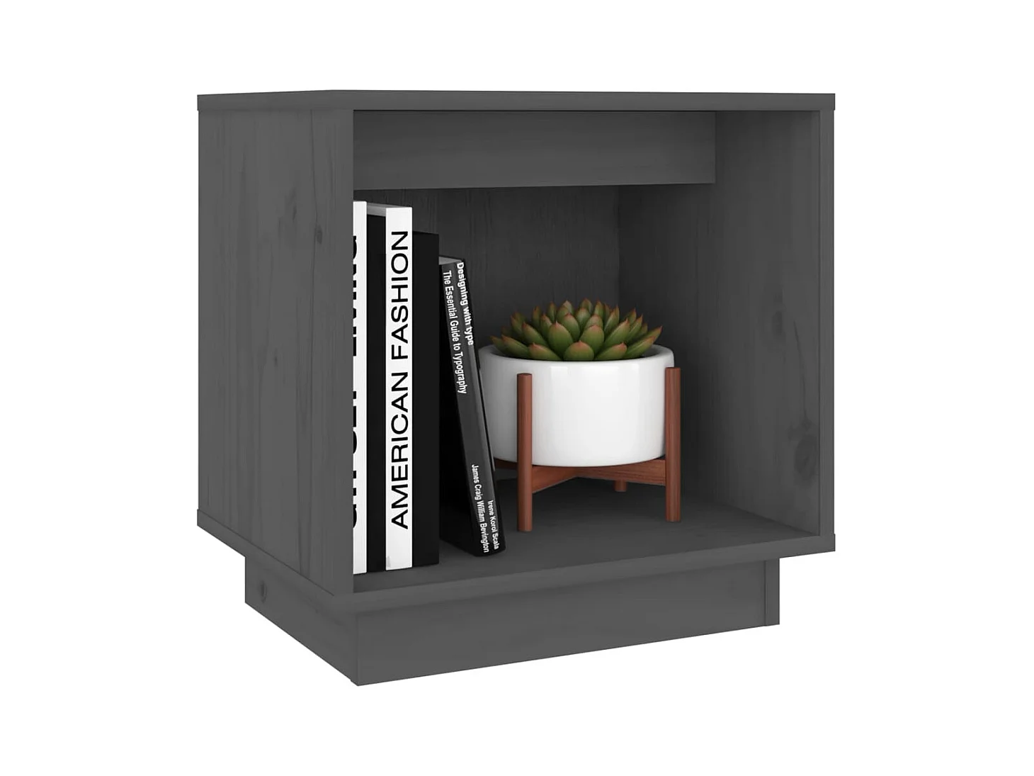 Mesita de noche Gris 40x30x40 cm Madera maciza de pino