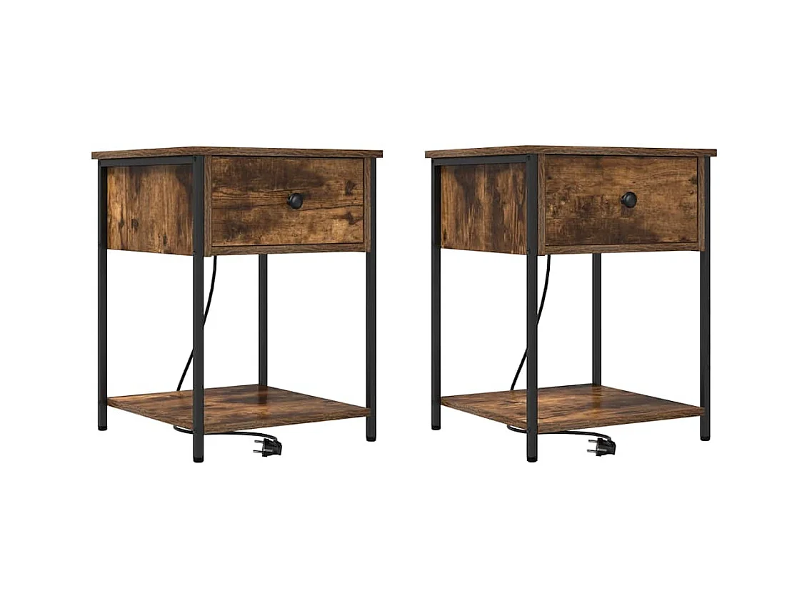 Mesilla de noche con cajón 2 piezas Roble ahumado 42 x 41 x 56 cm