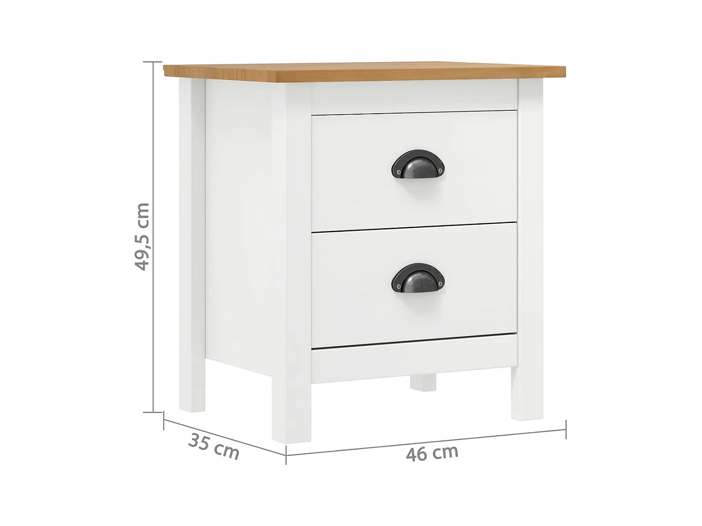 Nachtkastje Hill Wit 46x35x49,5 cm Massief grenenhout