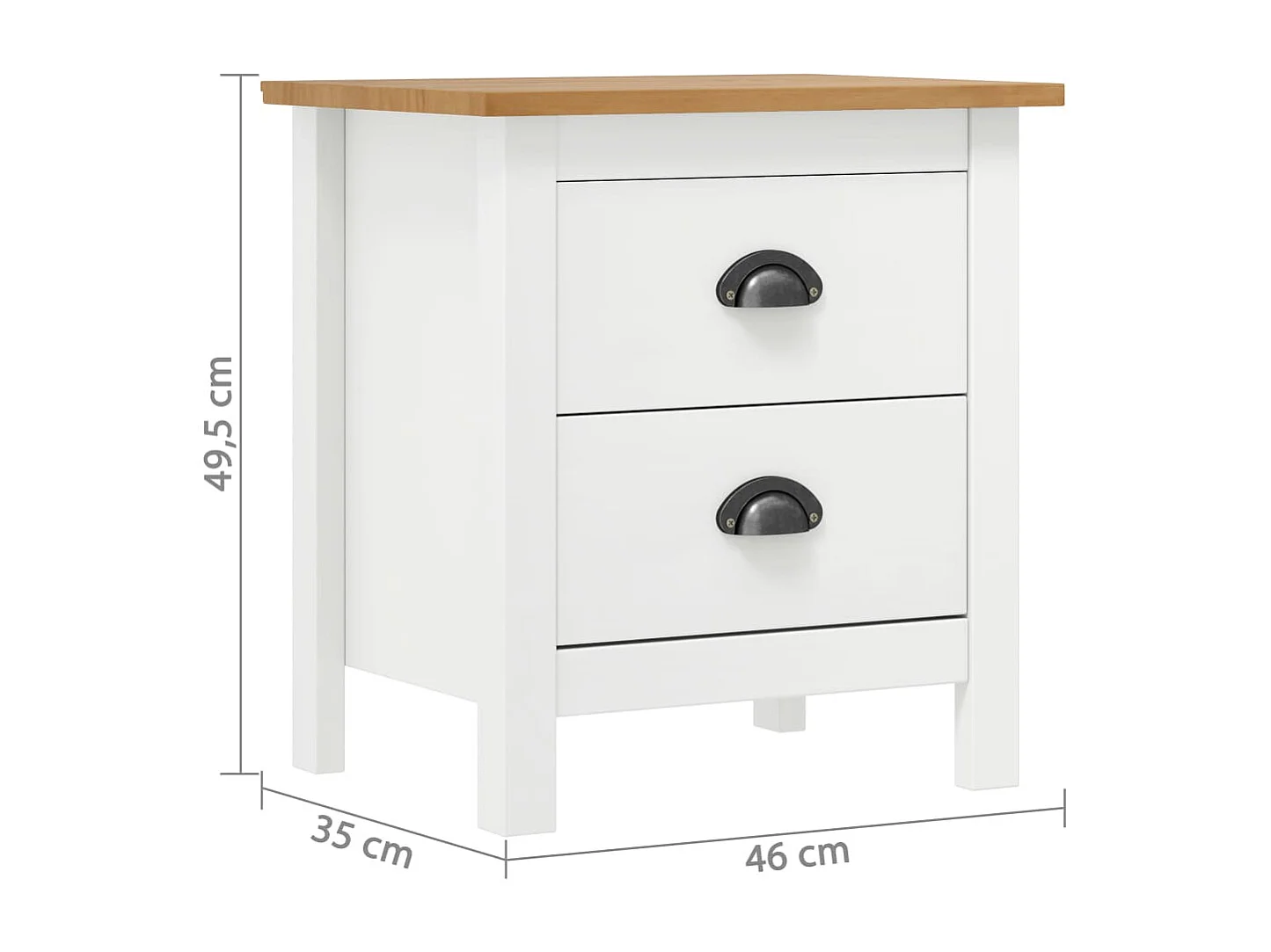 Comodino Hill Bianco 46x35x49,5 cm Legno di Pino Massiccio