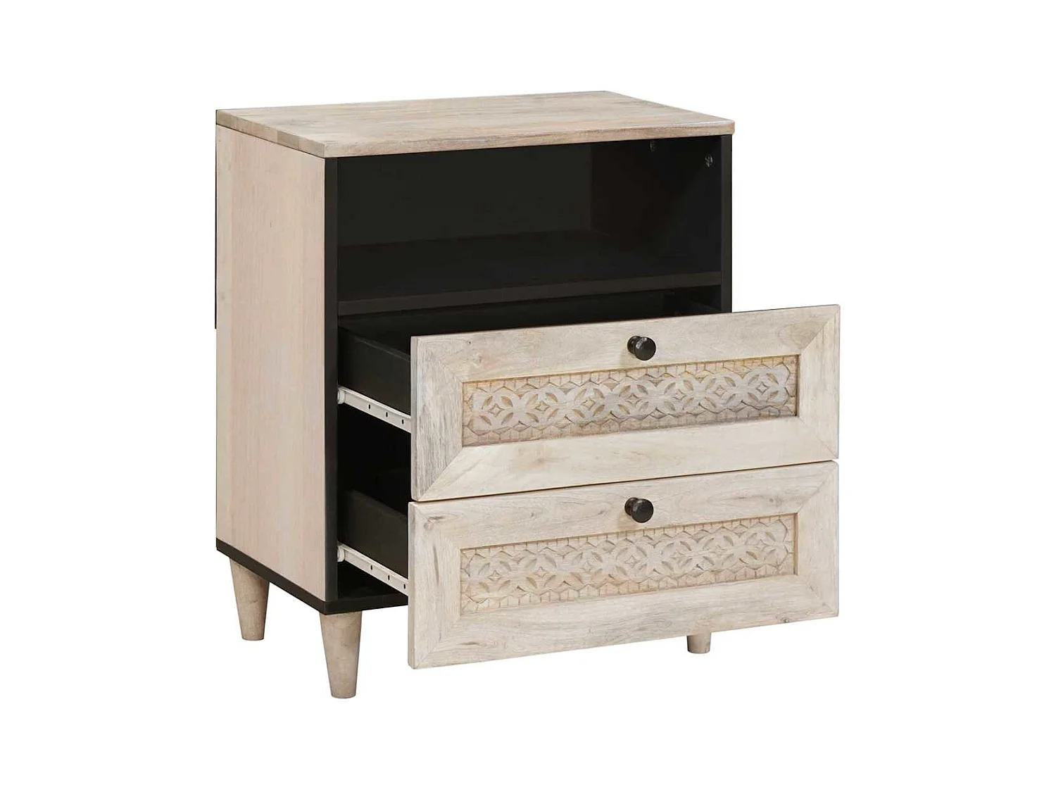 Beige nachtkastje 50 x 33 x 60 cm massief mangohout