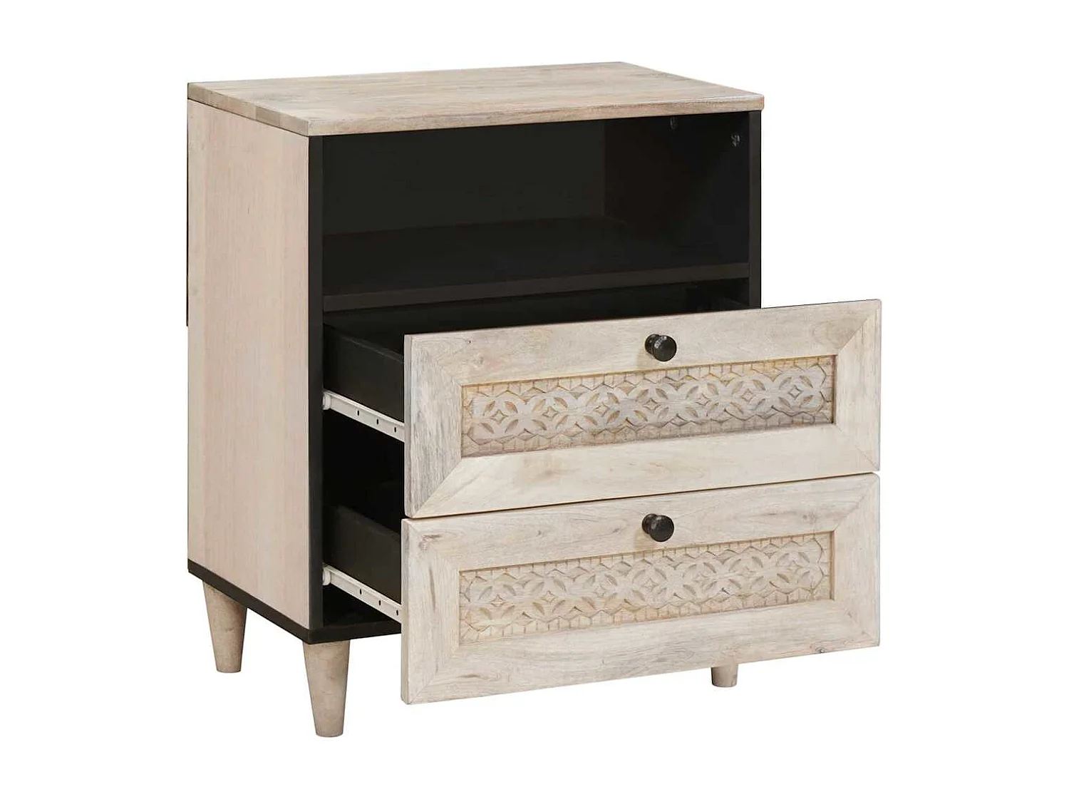 Mesita de noche beige 50x33x60 cm madera maciza de mango