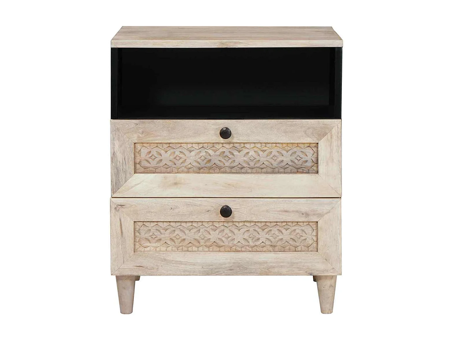 Mesita de noche beige 50x33x60 cm madera maciza de mango