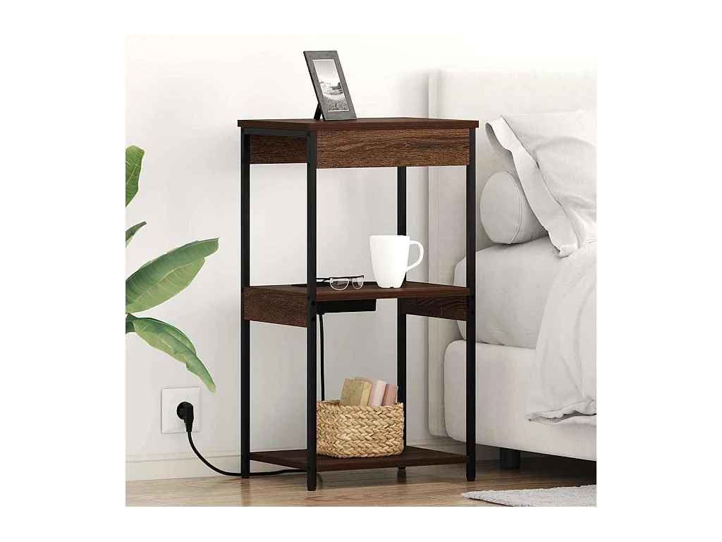 Comodino con stazione di ricarica Rovere marrone