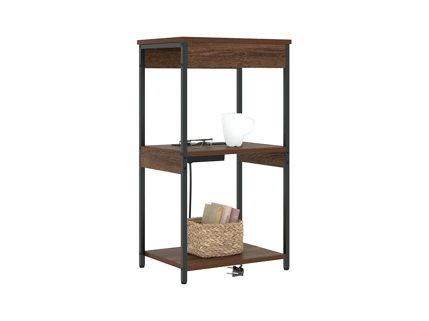 Comodino con stazione di ricarica Rovere marrone