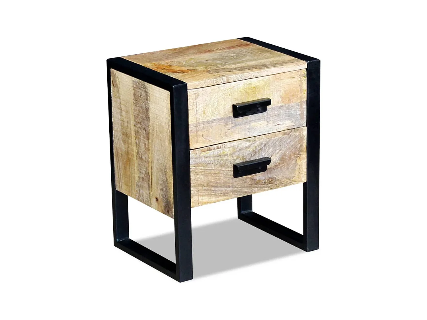 Mesa auxiliar con 2 cajones en madera maciza de mango 43x33x51 cm