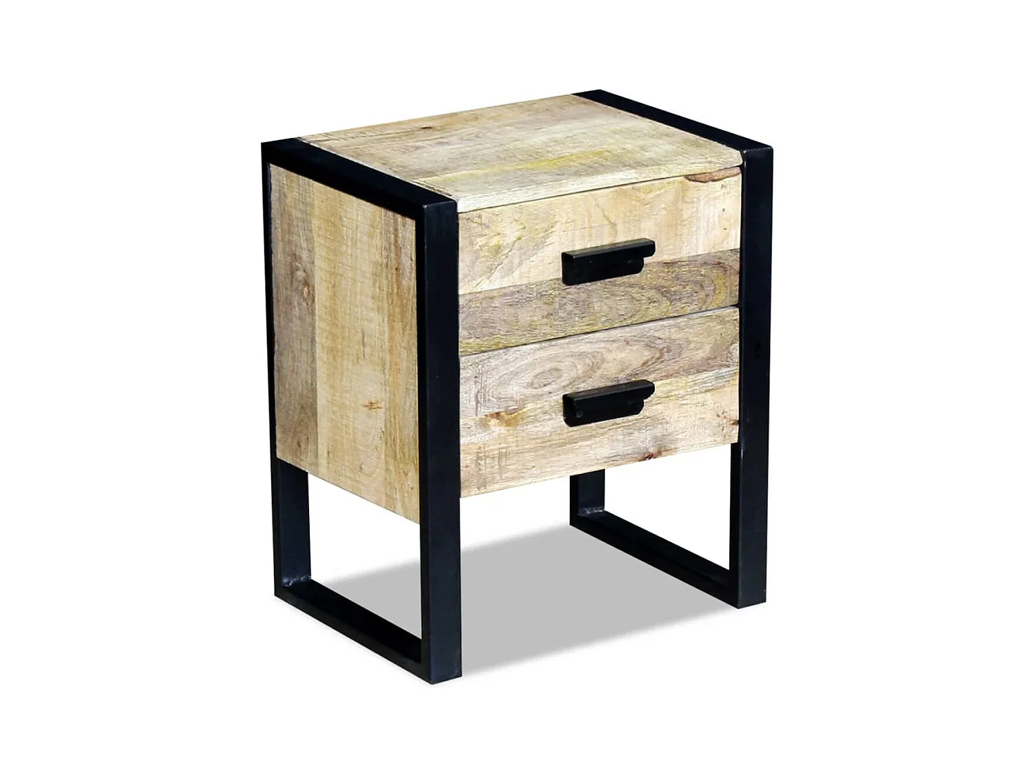 Mesa auxiliar con 2 cajones en madera maciza de mango 43x33x51 cm