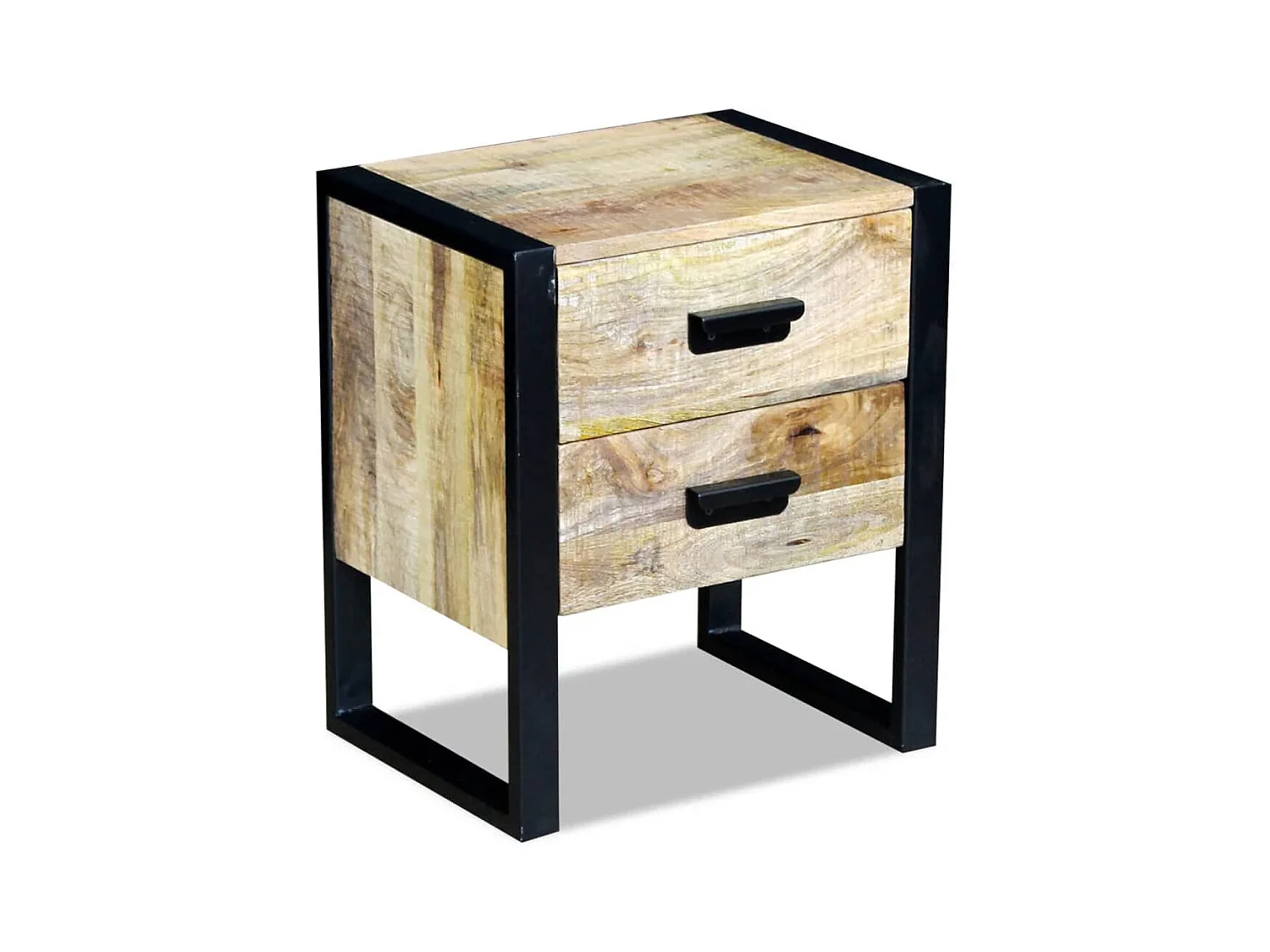 Mesa auxiliar con 2 cajones en madera maciza de mango 43x33x51 cm