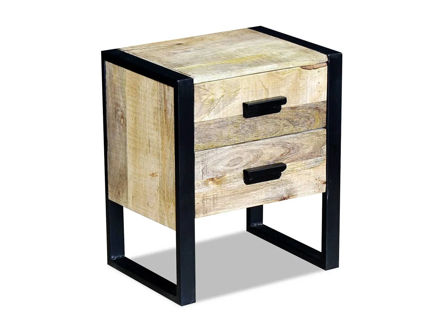 Tavolino laterale con 2 cassetti in legno massello di mango 43x33x51 cm
