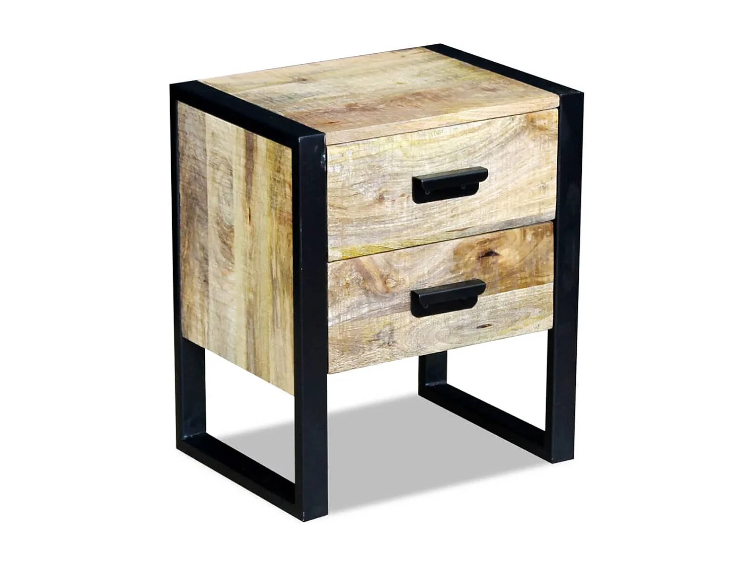 Tavolino laterale con 2 cassetti in legno massello di mango 43x33x51 cm