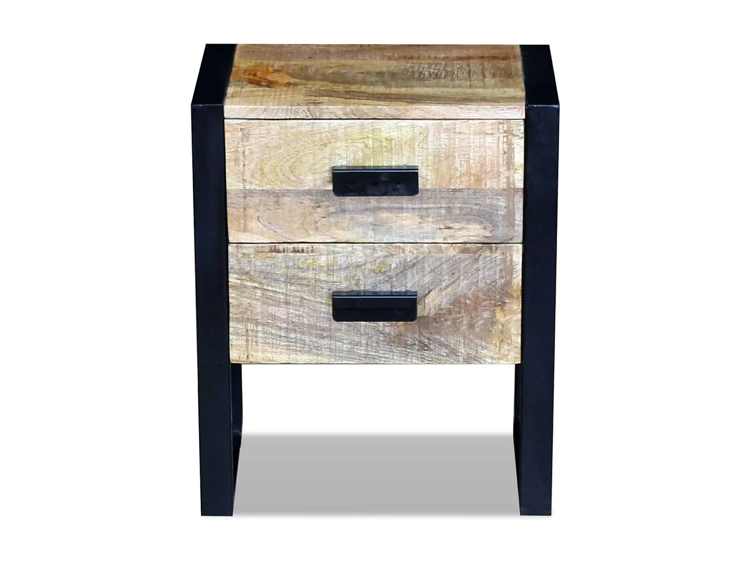 Tavolino laterale con 2 cassetti in legno massello di mango 43x33x51 cm