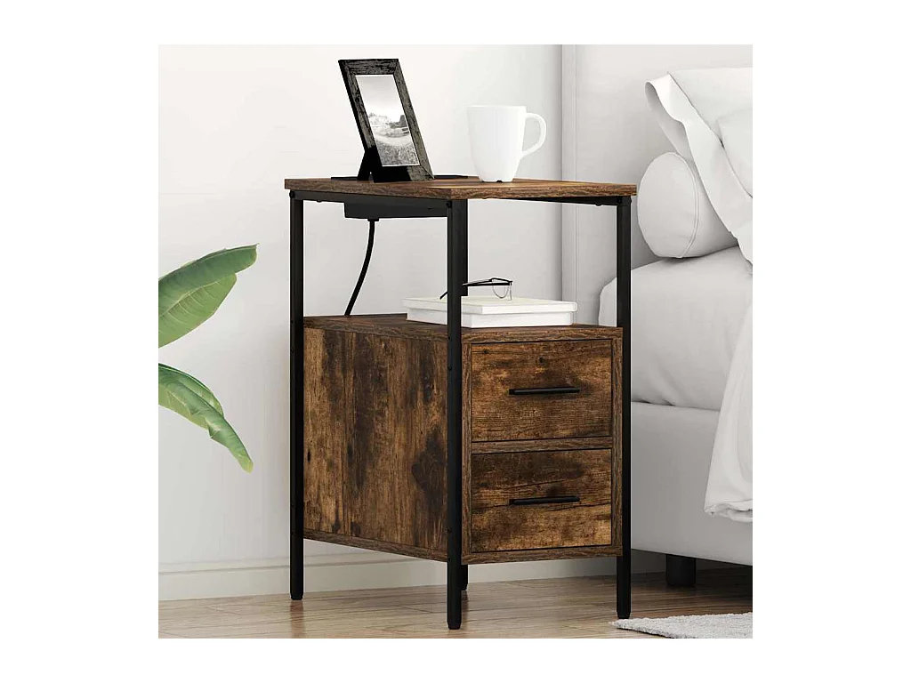 Mesitas de noche con cajón 2 uds Roble ahumado 30 x 48 x 61 cm