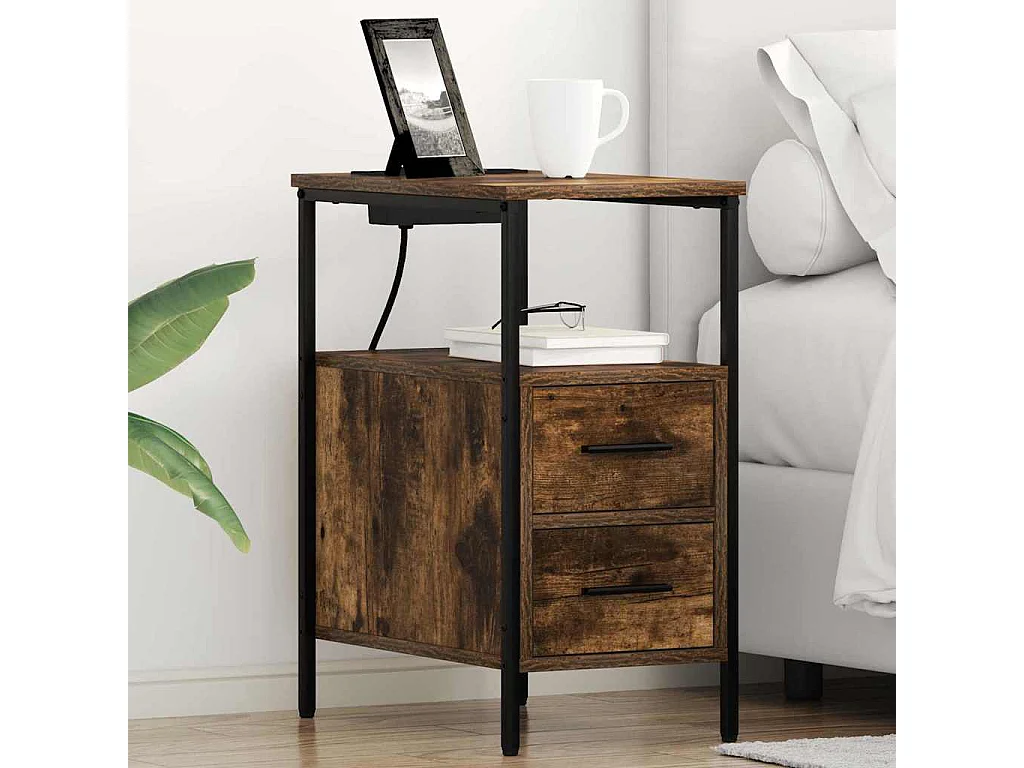 Armoires de chevet avec tiroir 2 pcs Chêne fumé 30 x 48 x 61 cm