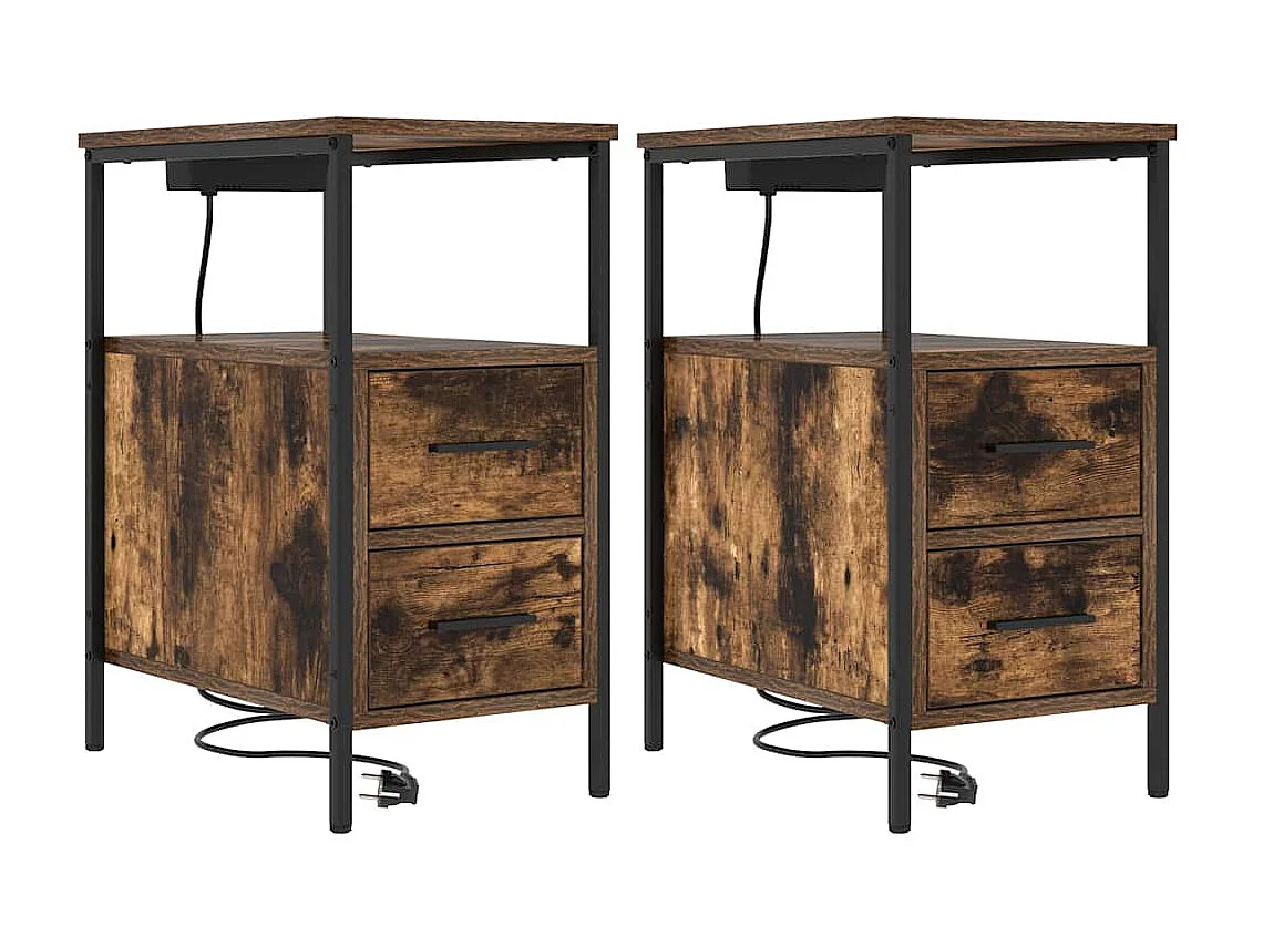 Armoires de chevet avec tiroir 2 pcs Chêne fumé 30 x 48 x 61 cm