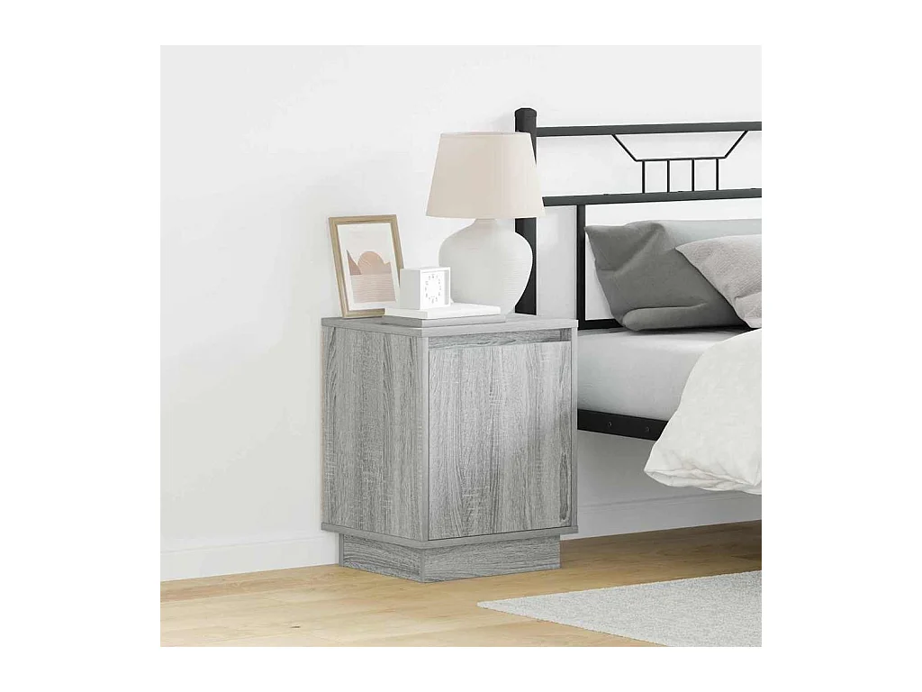 Mesilla de noche con madera de ingeniería gris de 39 x 34,5 x 50 cm