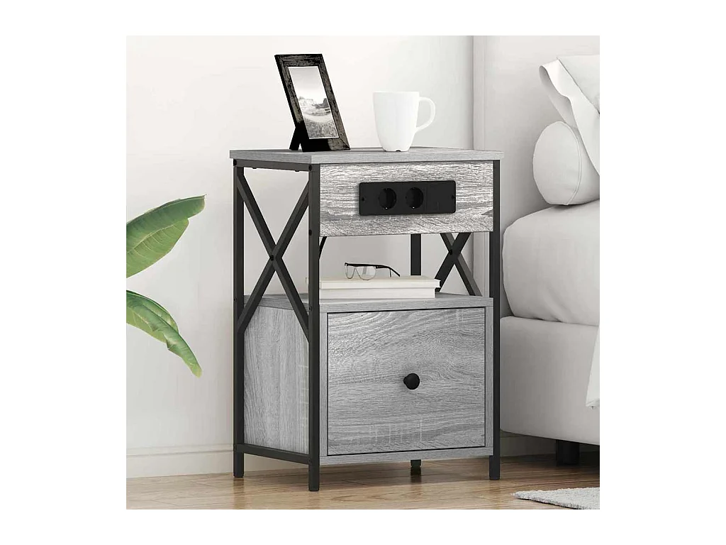 Mesilla de noche con cajón 2 piezas Sonoma gris 40 x 31 x 60 cm