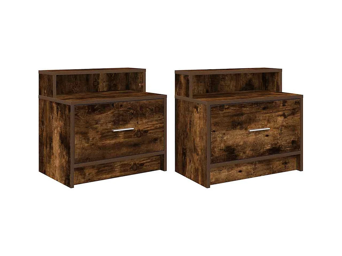 Tables de chevet avec tiroir 2 pcs chêne fumé 51x31x47 cm