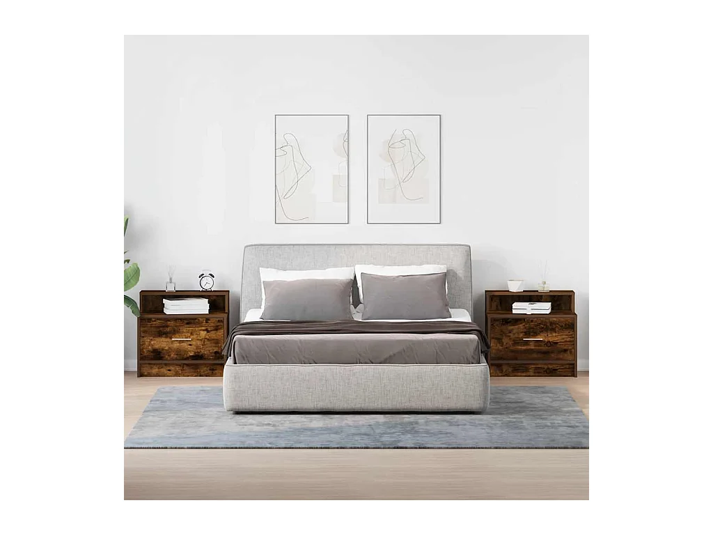 Tables de chevet avec tiroir 2 pcs chêne fumé 51x31x47 cm