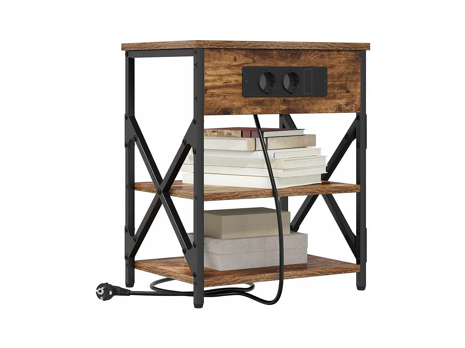 Comodino con stazione di ricarica 2 pezzi Rovere affumicato