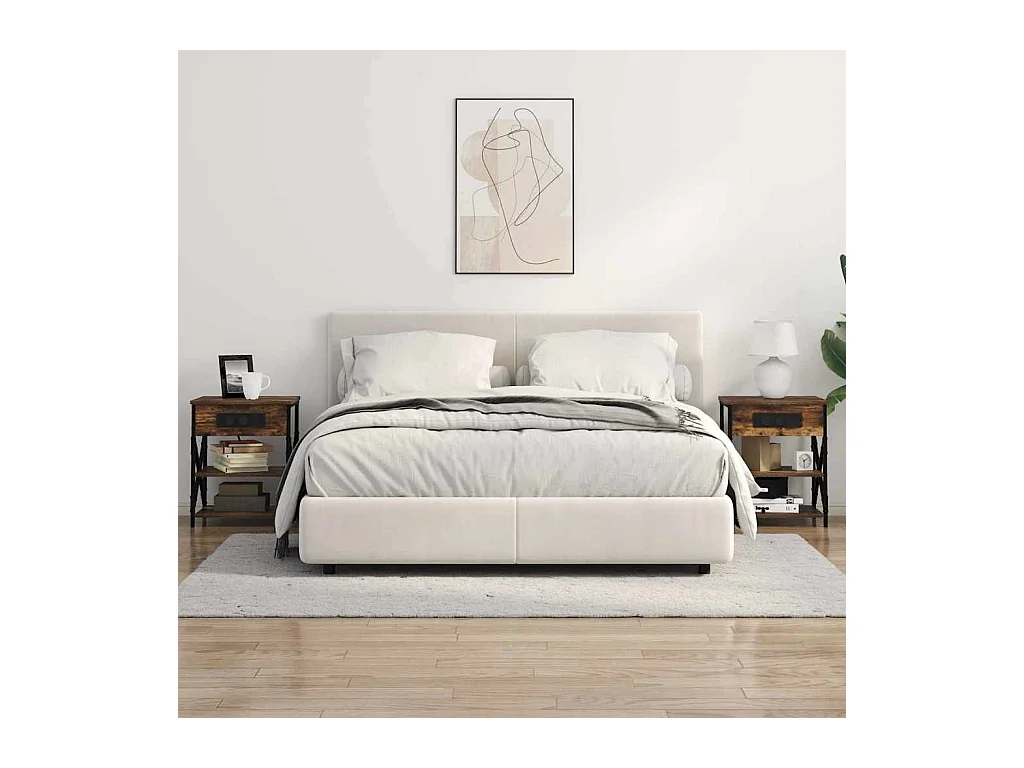 Comodino con stazione di ricarica 2 pezzi Rovere affumicato