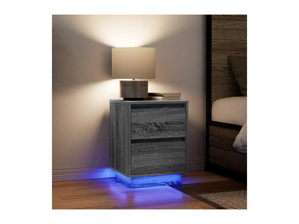 Comodini con luci LED 2 pezzi grigio sonoma 38x34x50 cm