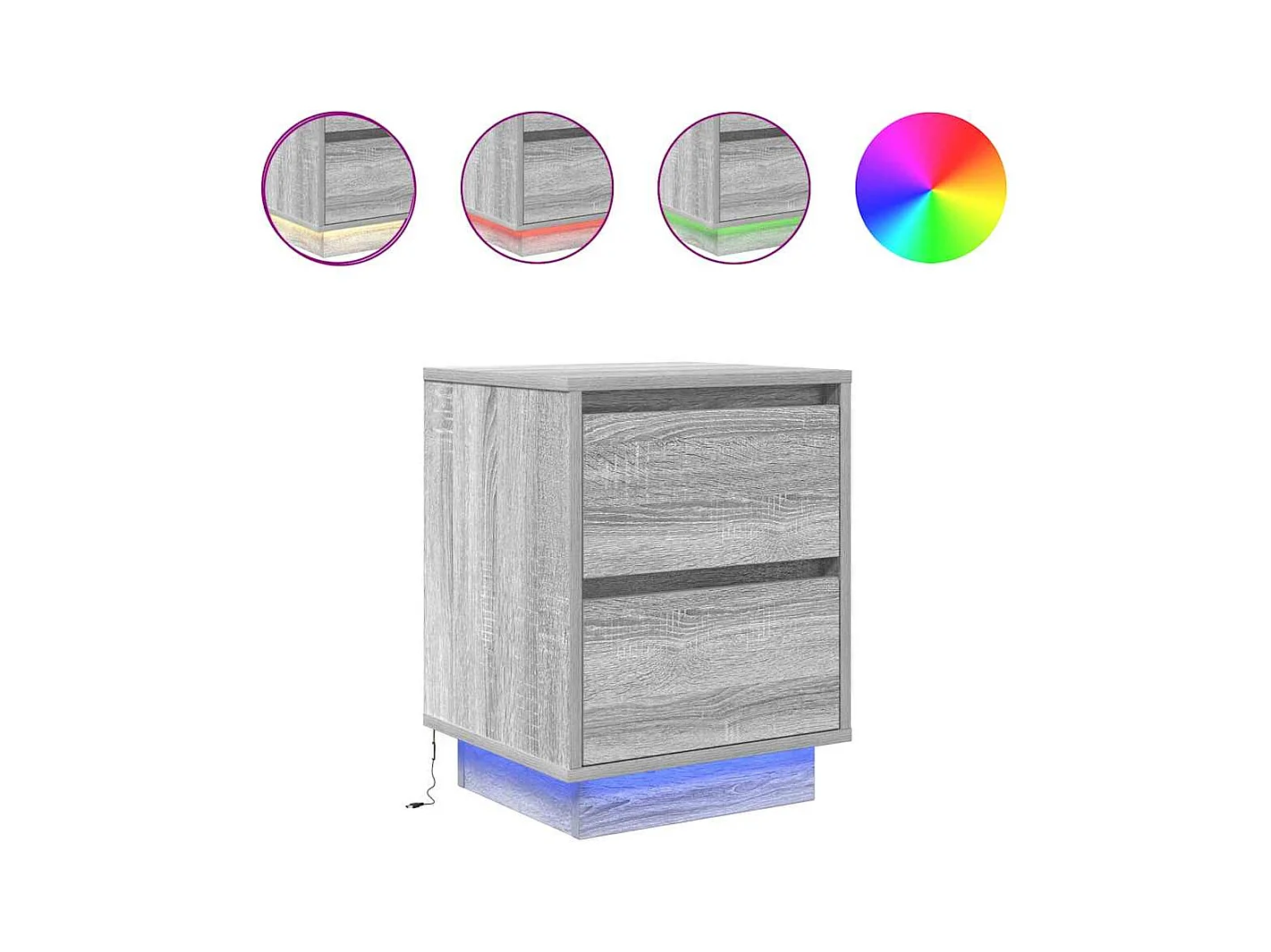 Comodini con luci LED 2 pezzi grigio sonoma 38x34x50 cm