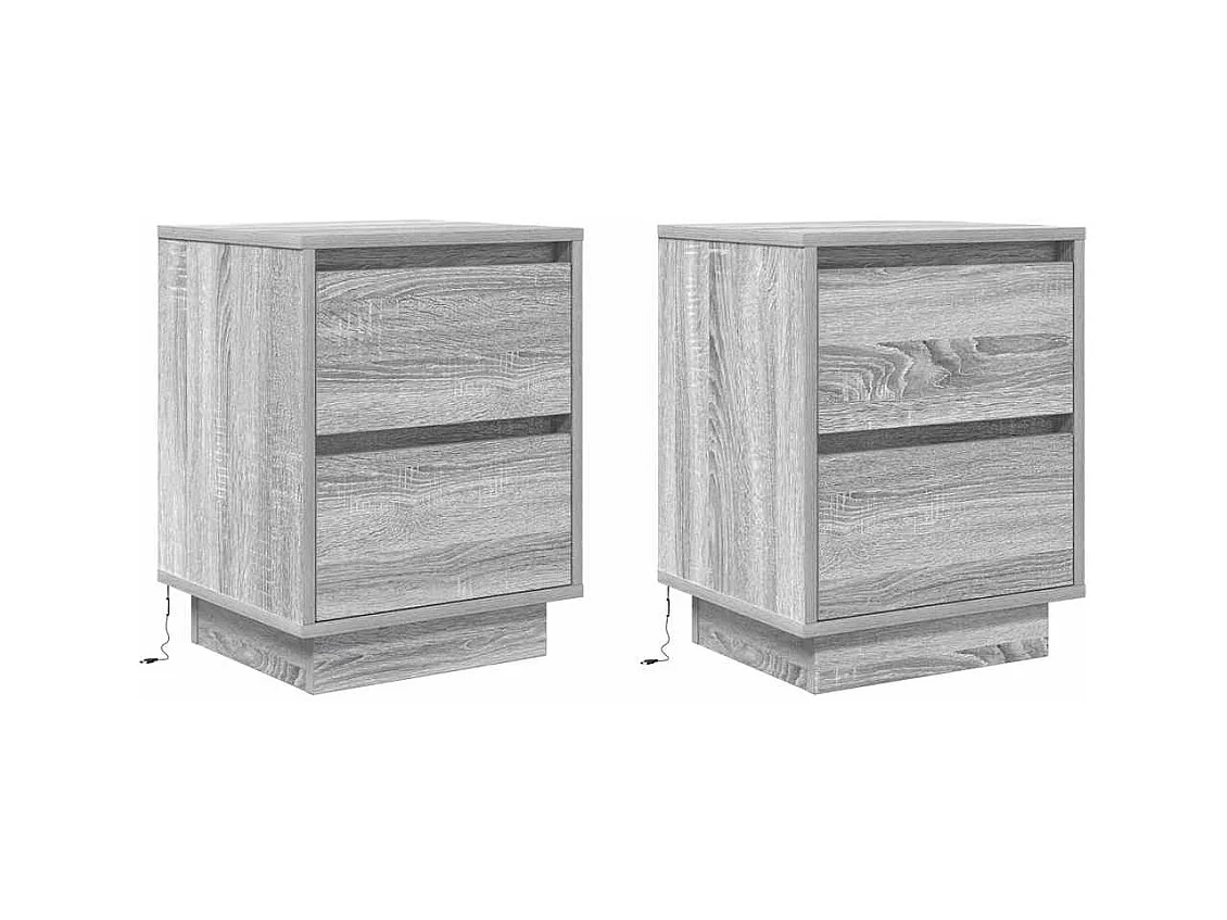 Comodini con luci LED 2 pezzi grigio sonoma 38x34x50 cm