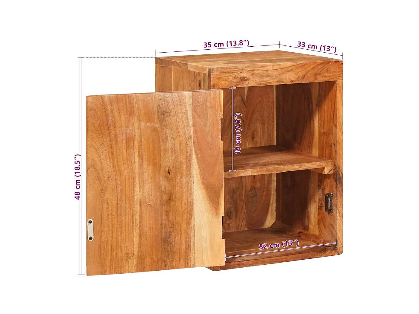 Comodino Marrone 35 x 33 x 48 cm Legno massello di acacia