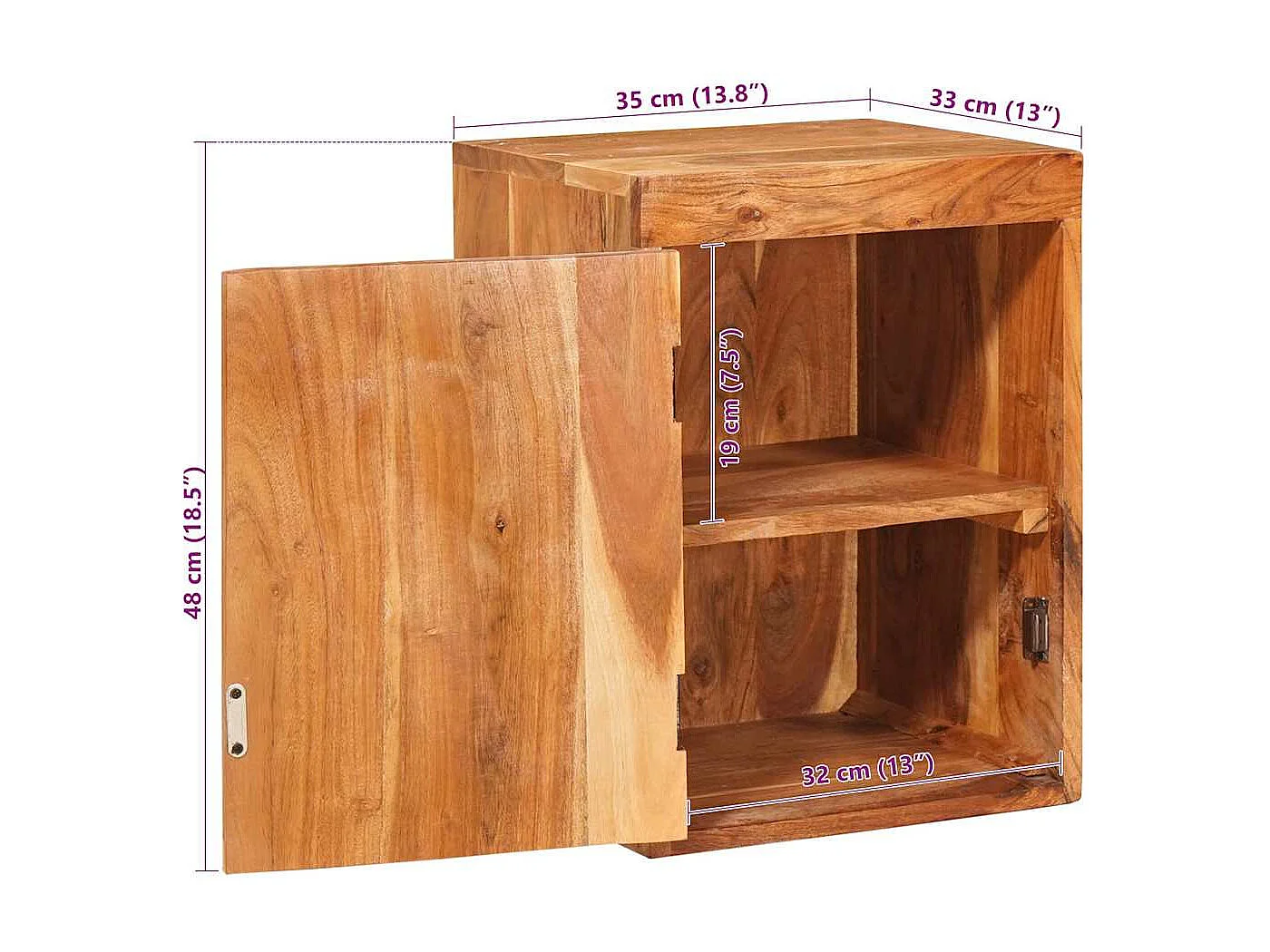 Table de chevet Marron 35 x 33 x 48 cm Bois massif d'acacia