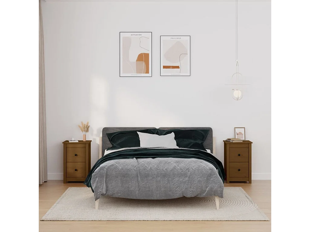 Mesitas de noche 2 uds Marrón miel 40x35x61,5 cm Pino macizo