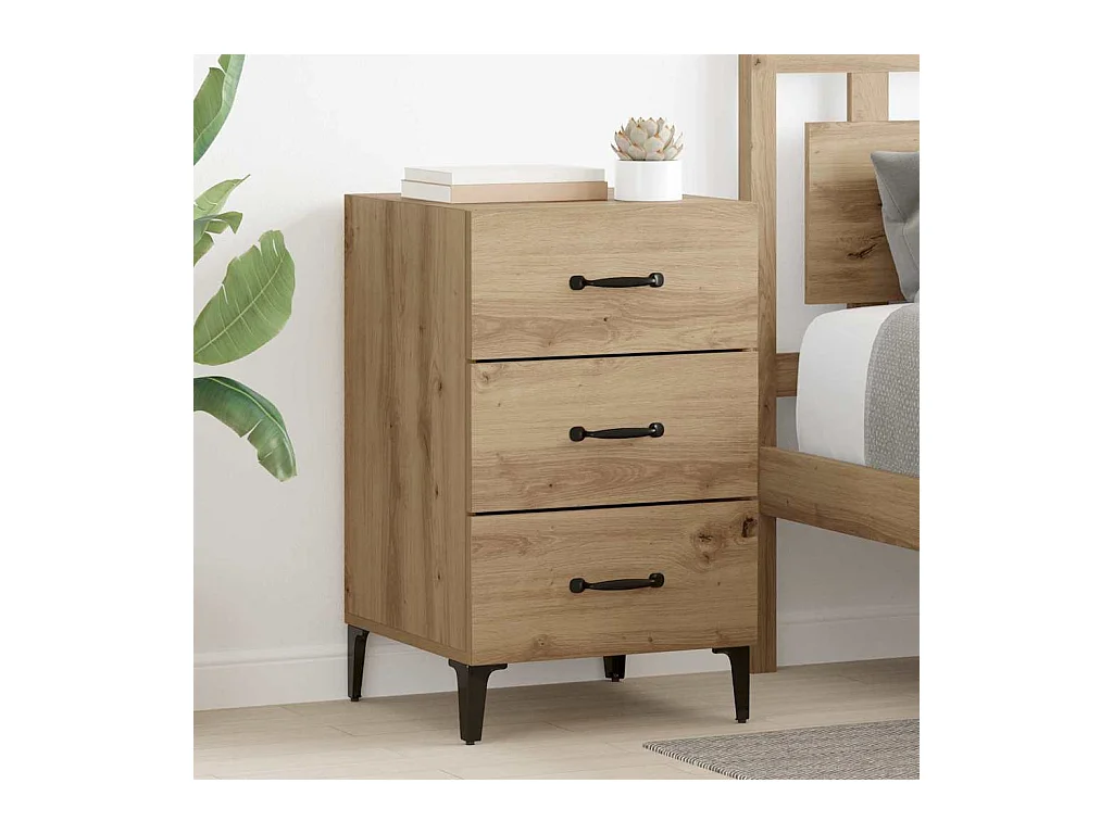 Comodino con cassetto, rovere lavorato a mano, 40 x 40 x 66 cm