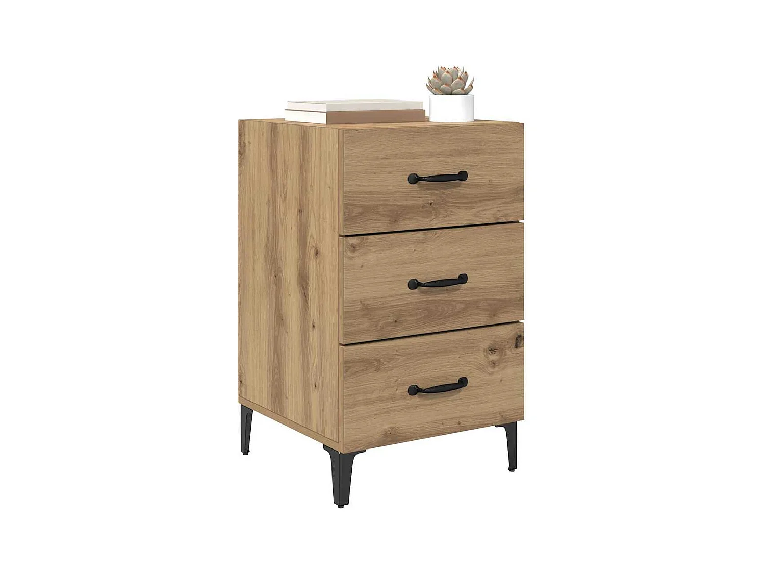 Comodino con cassetto, rovere lavorato a mano, 40 x 40 x 66 cm