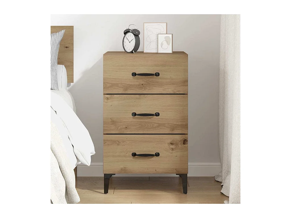 Comodino con cassetto, rovere lavorato a mano, 40 x 40 x 66 cm