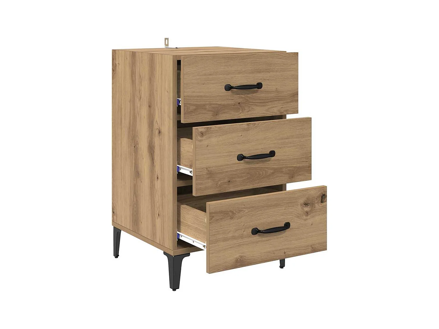 Comodino con cassetto, rovere lavorato a mano, 40 x 40 x 66 cm