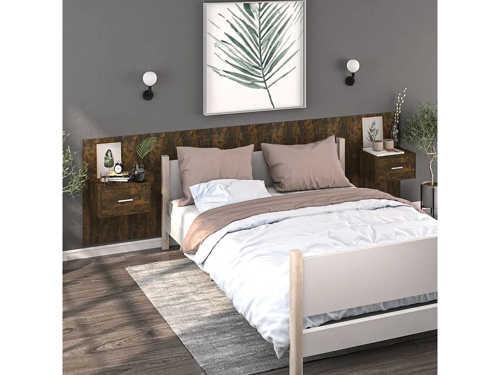 Tables de chevet murales 2 pcs Chêne fumé