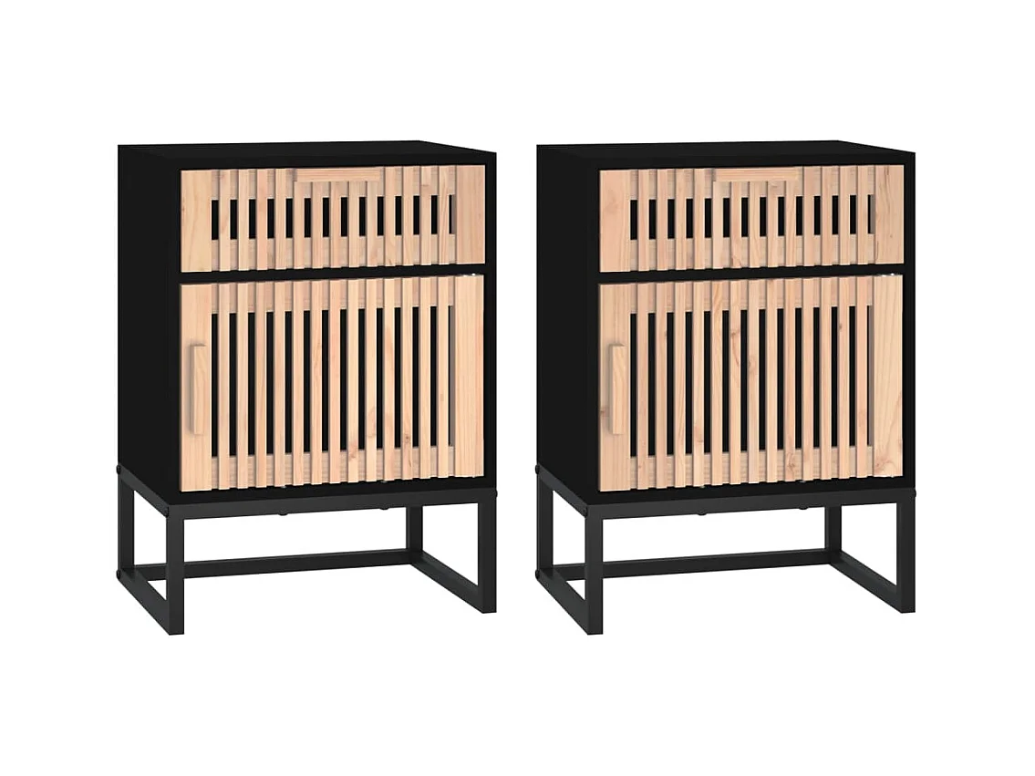 Nachtkastjes 2 stuks zwart 40x30x55,5cm bewerkt hout en ijzer