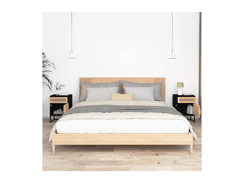 Nachtkastjes 2 stuks zwart 40x30x55,5cm bewerkt hout en ijzer