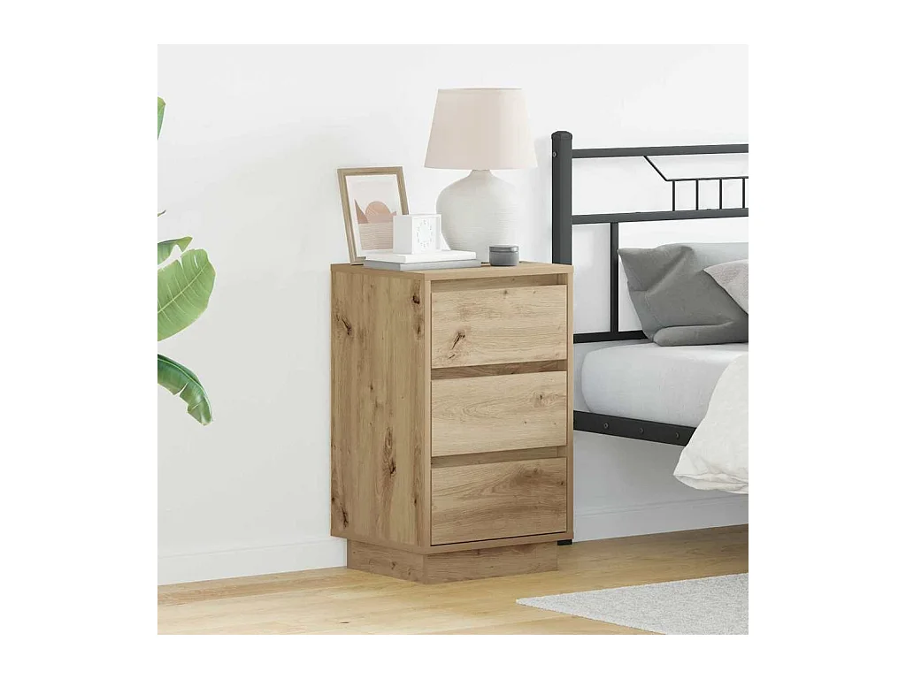 Comodino con cassetto, rovere lavorato a mano, 39 x 34,5 x 65 cm